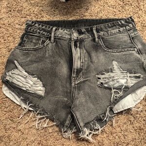 SHEIN Frayed Hem Black Denim Shorts